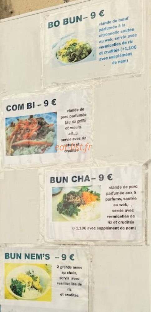Carte et menu de Nguyen Thi Kim Yen à Montpellier — Un extrait de la carte