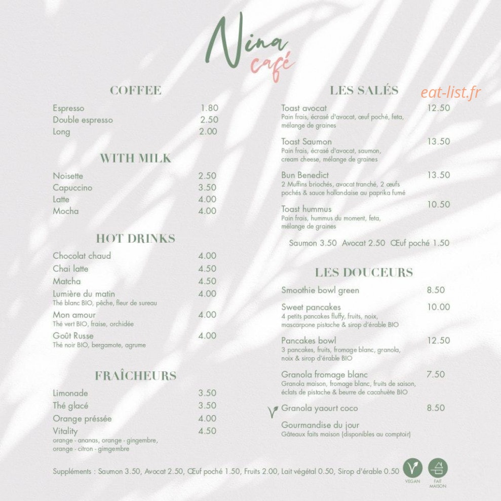 Nina Café — carte page 1
