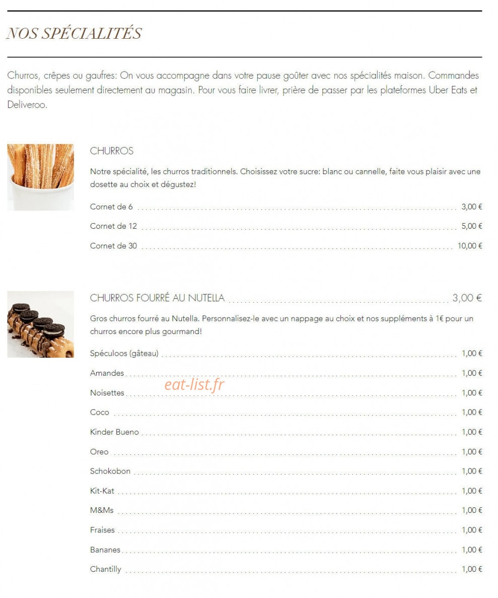 O Churros — carte page 1