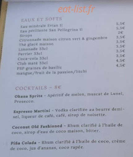 Ohana Café — carte page 1