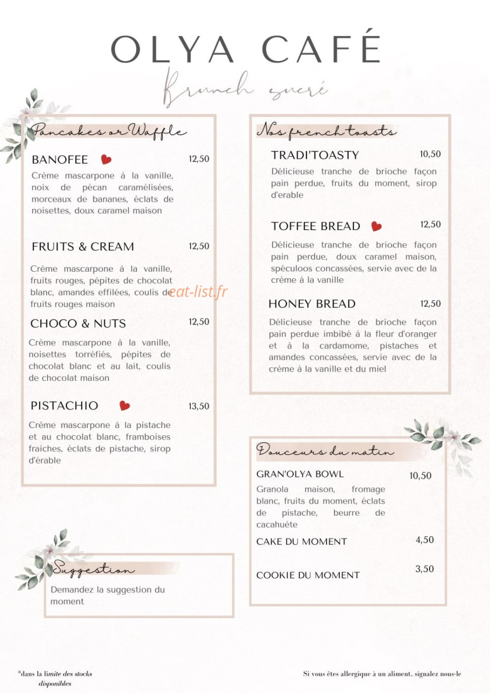 Olya Café — carte page 1