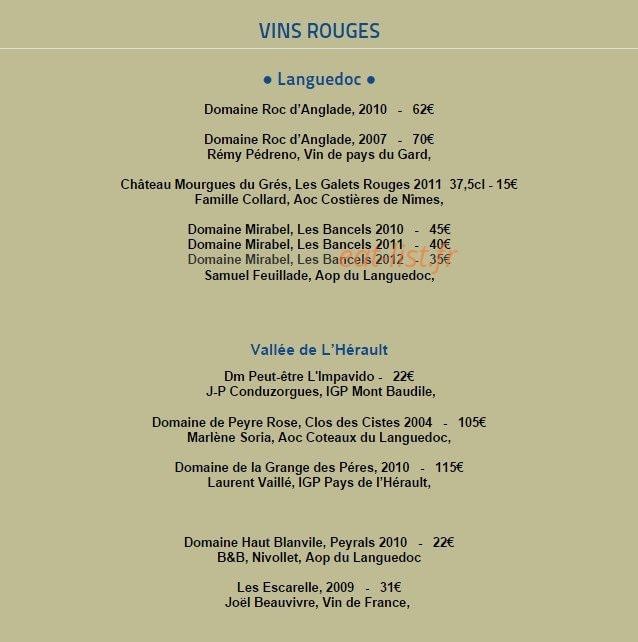 Pastis Restaurant — carte page 5