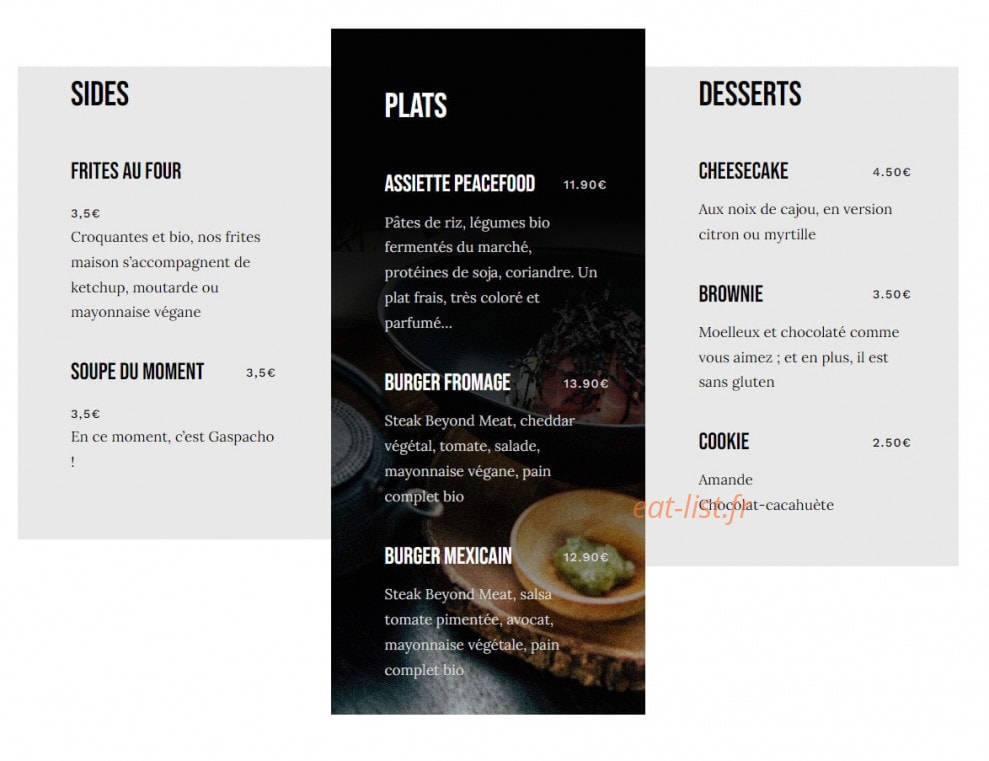 Peacefood — carte page 2