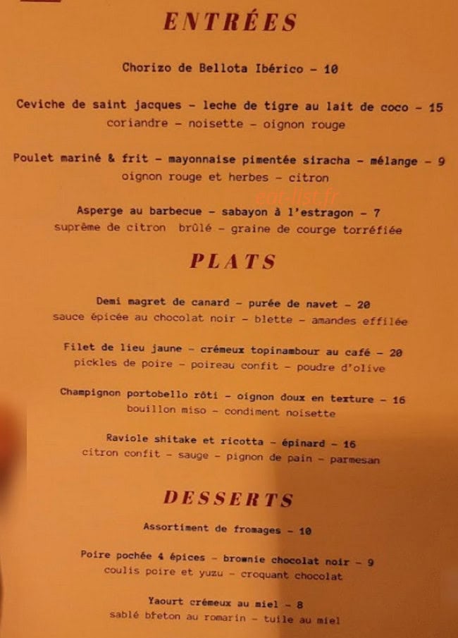 Pinot Bistrot — carte page 1