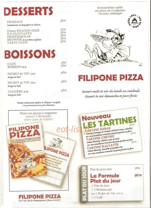 Pizza Filipone — carte page 1