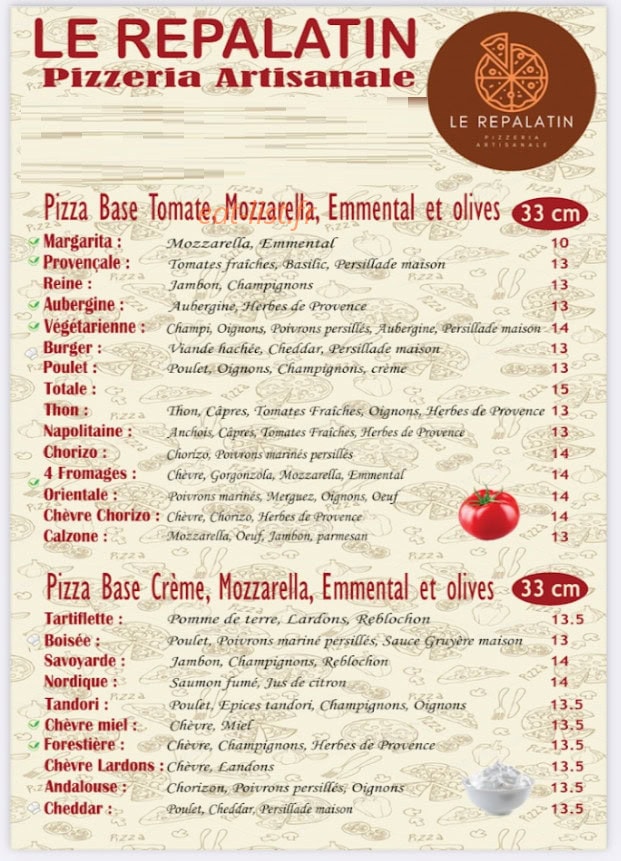 Pizzeria le Repalatin — carte page 1