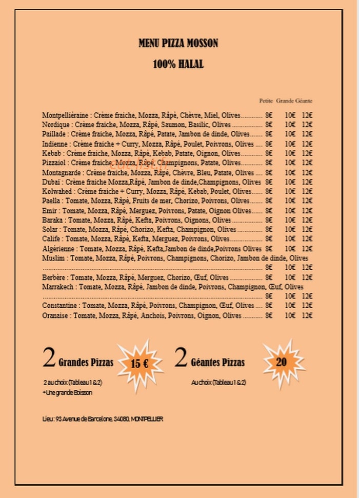 Pizzeria Mosson — carte page 1