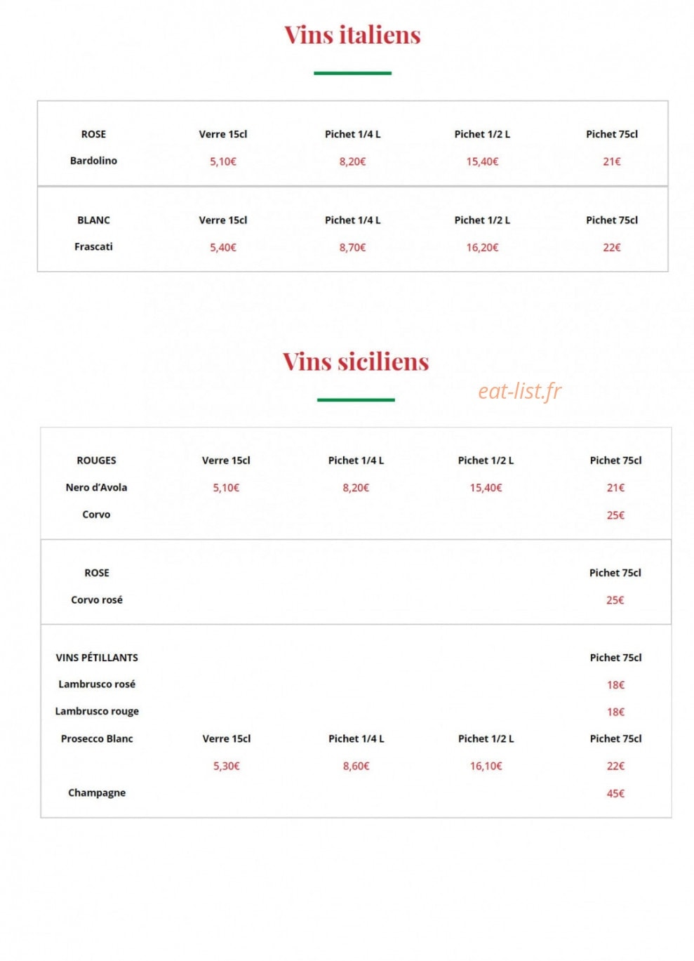 Pizzeria Sicilia — carte page 14