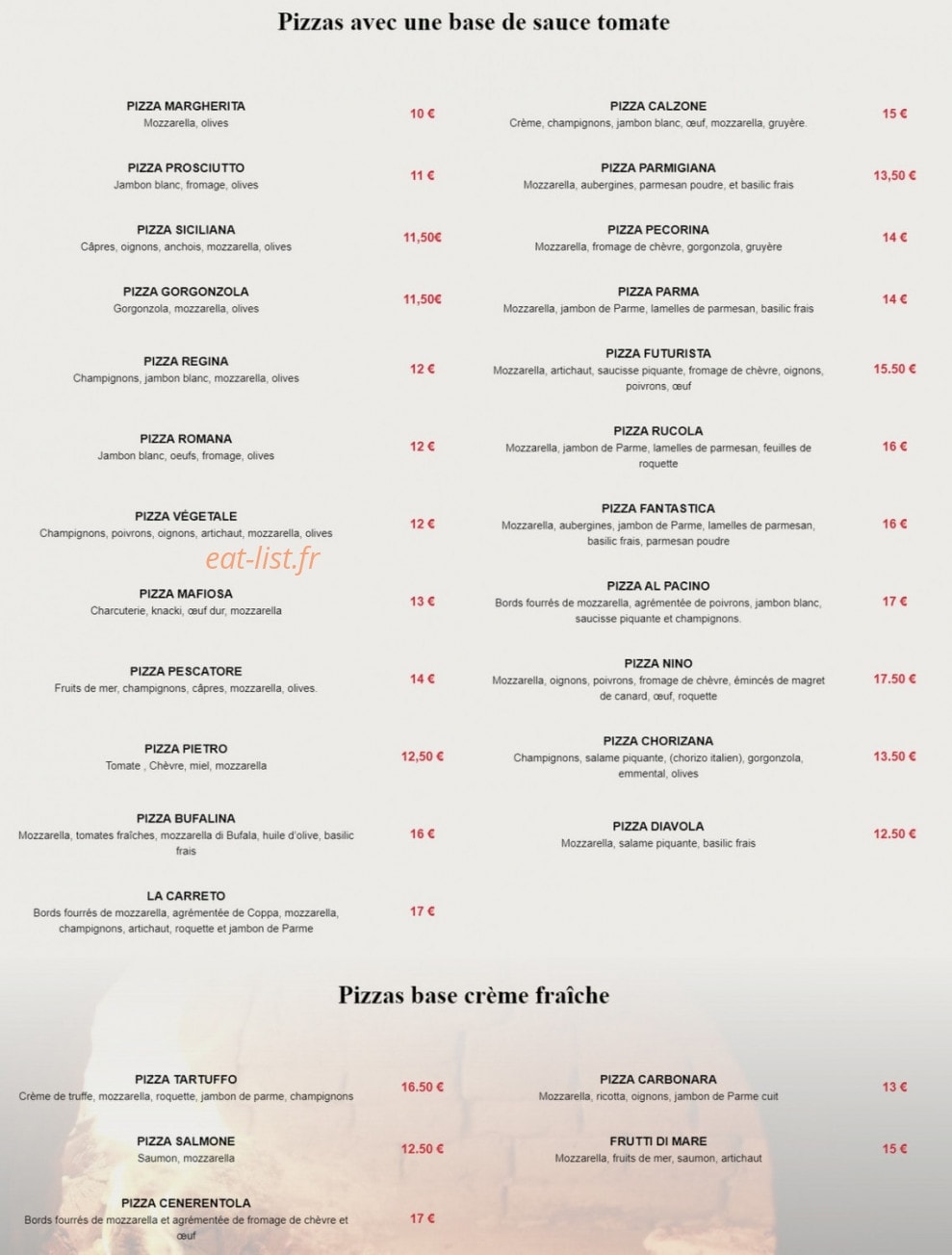 Pizzeria Sicilia — carte page 1