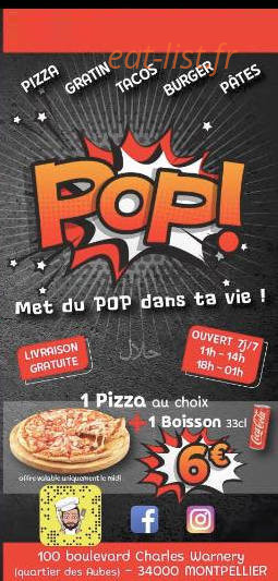 Pop Pizza — carte page 1