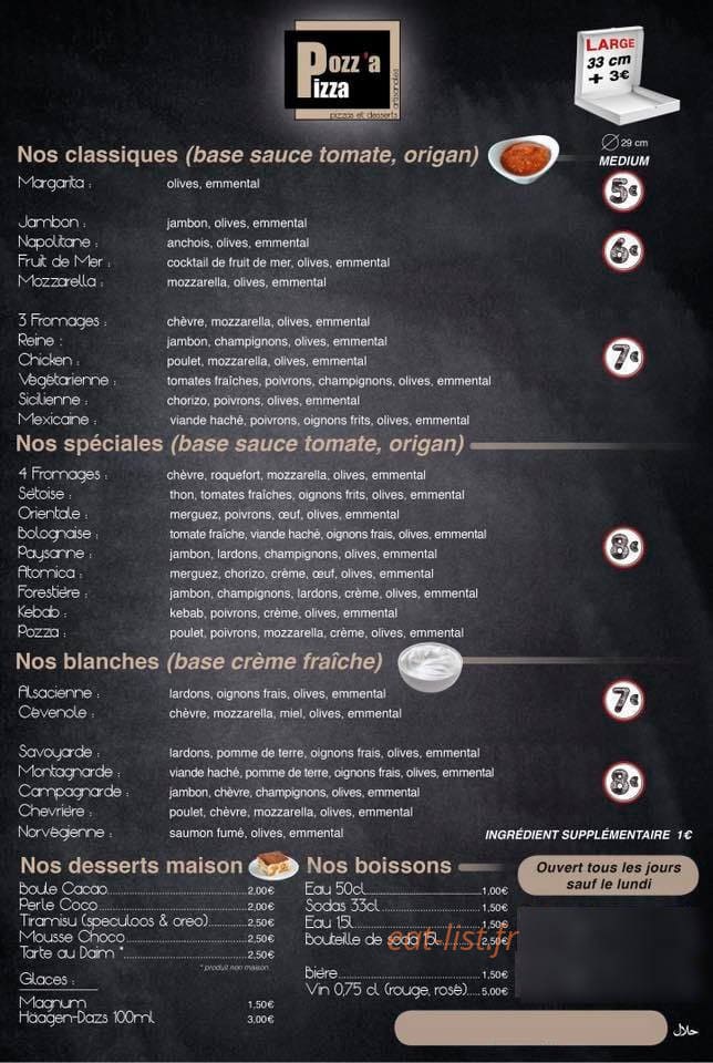 Pozz'a pizza — carte page 1