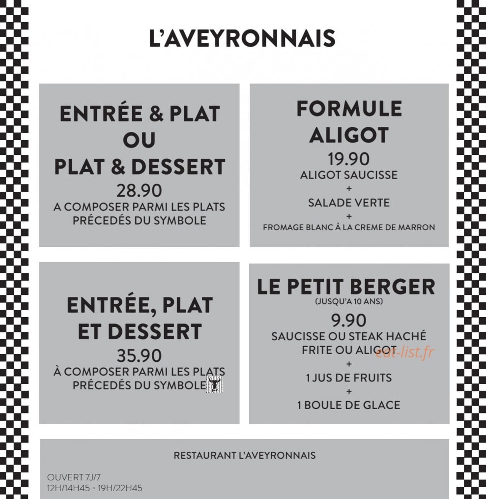 Restaurant l'Aveyronnais — carte page 1