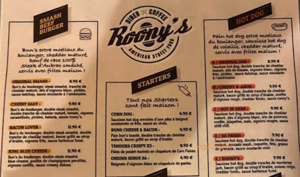 Roony’s — carte page 1