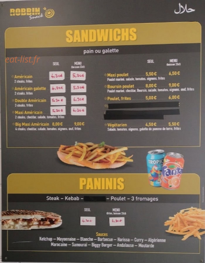 Sandwicherie Robbin — carte page 2