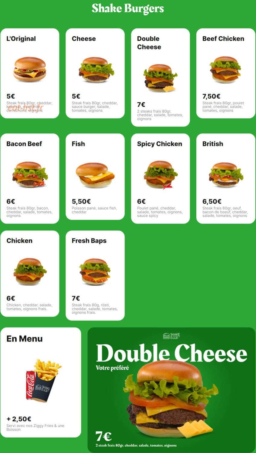 Shake Beef — carte page 1