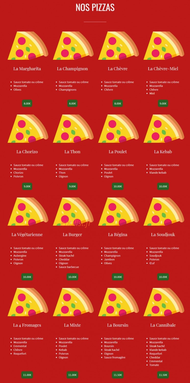 Show Pizza — carte page 1