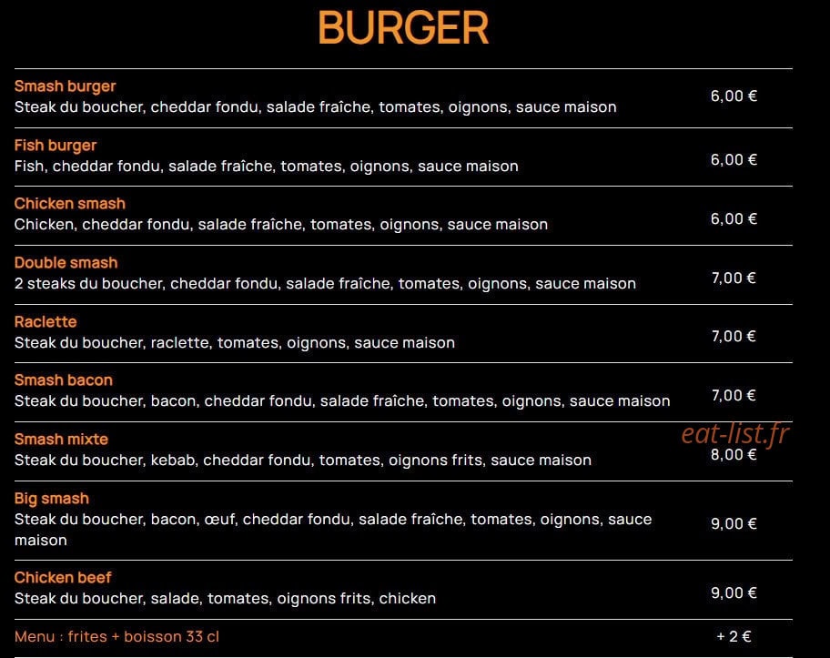 Smash Burger — carte page 1