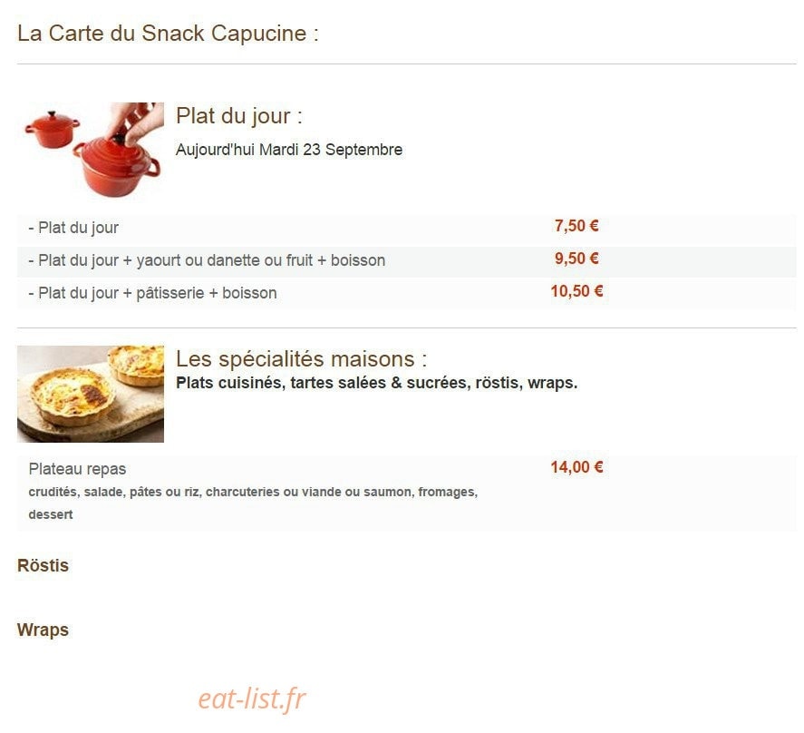 Snack Capucine — carte page 1