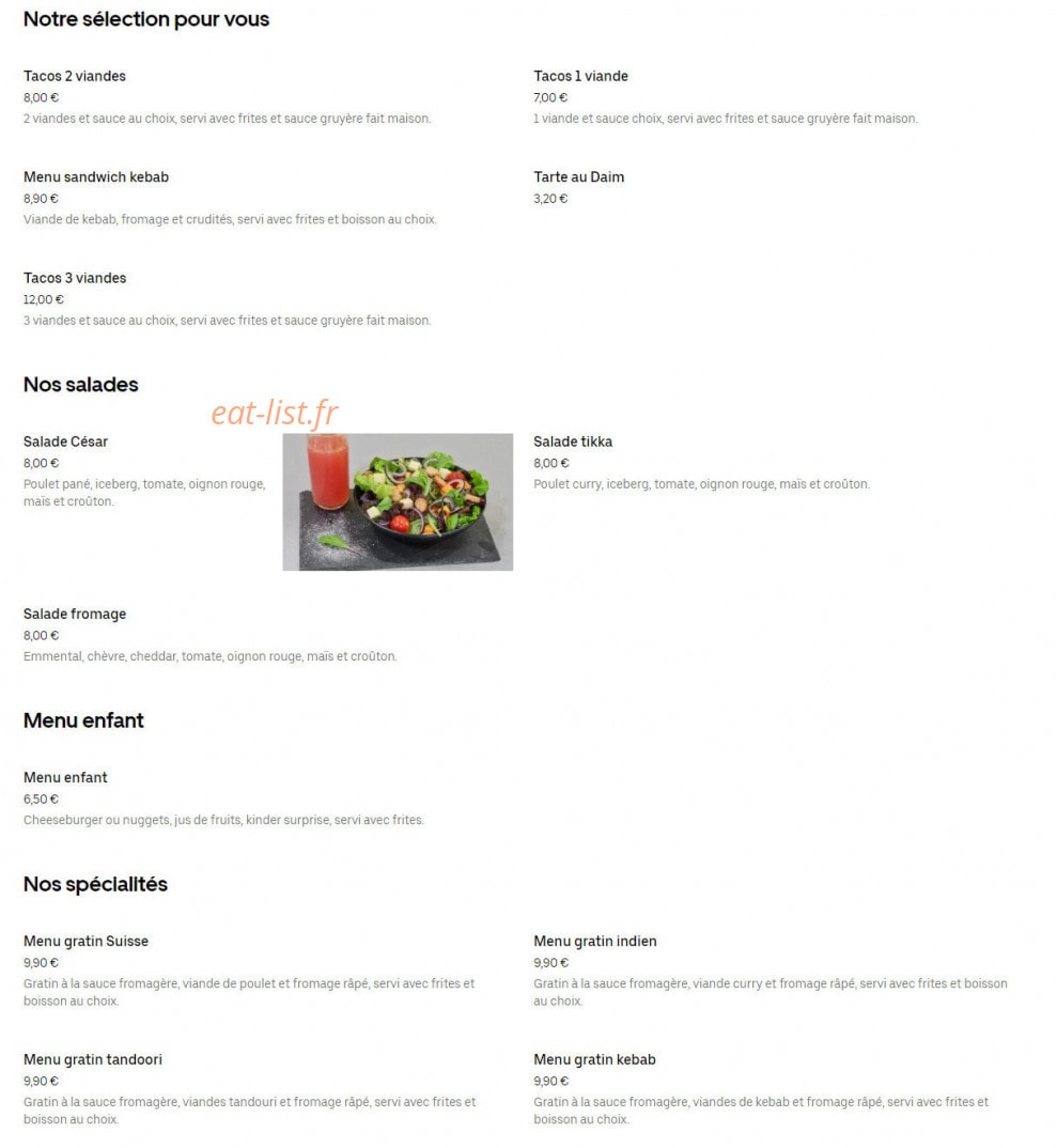 Star Food — carte page 1