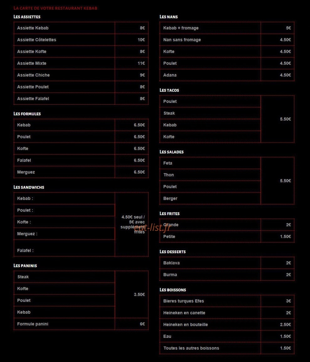 Star Kebab — carte page 1