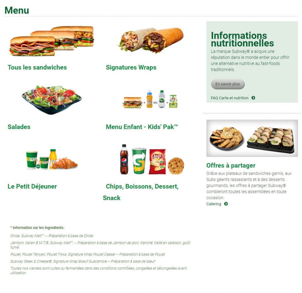 Subway — carte page 1