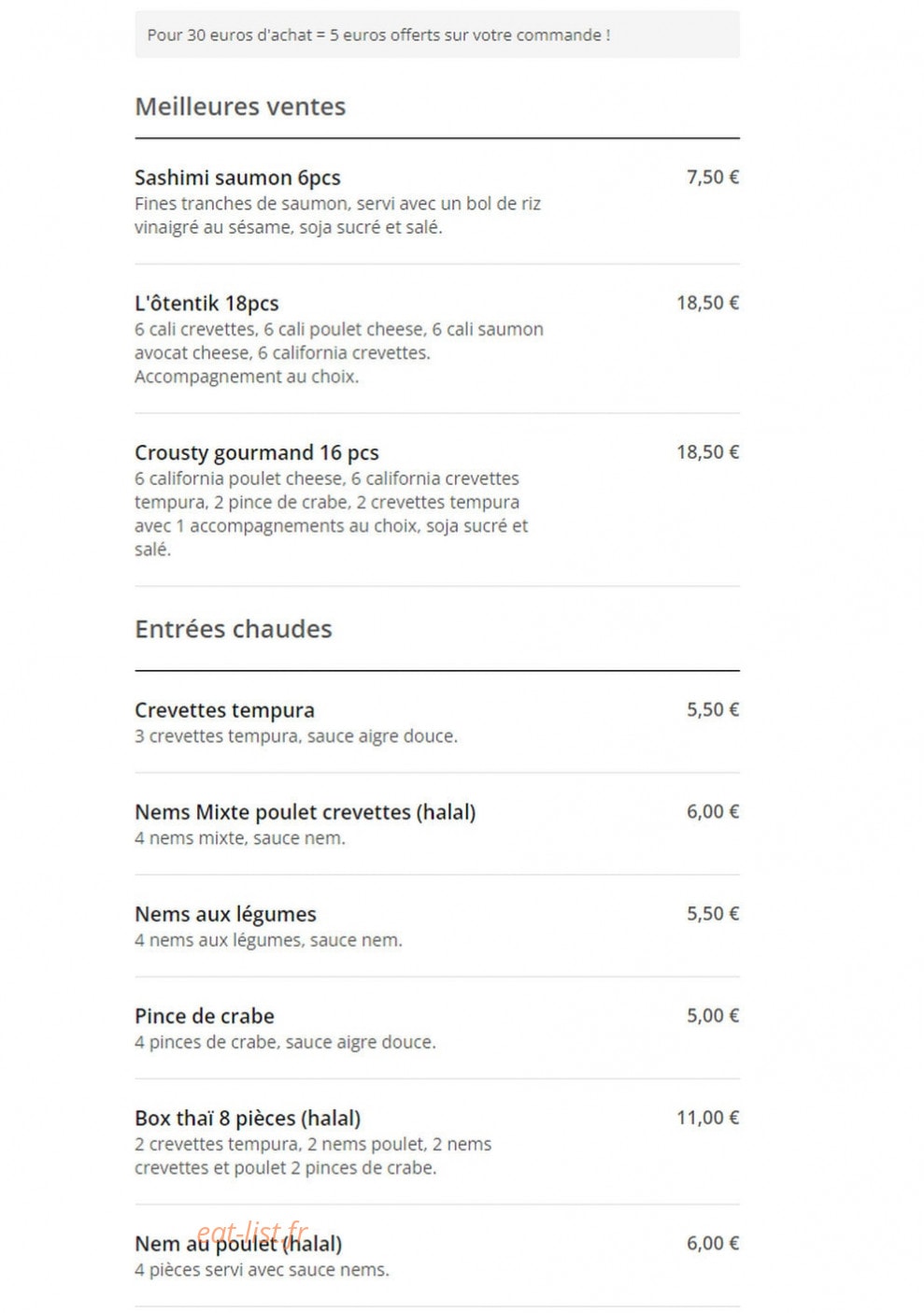 Takô Sushi — carte page 1