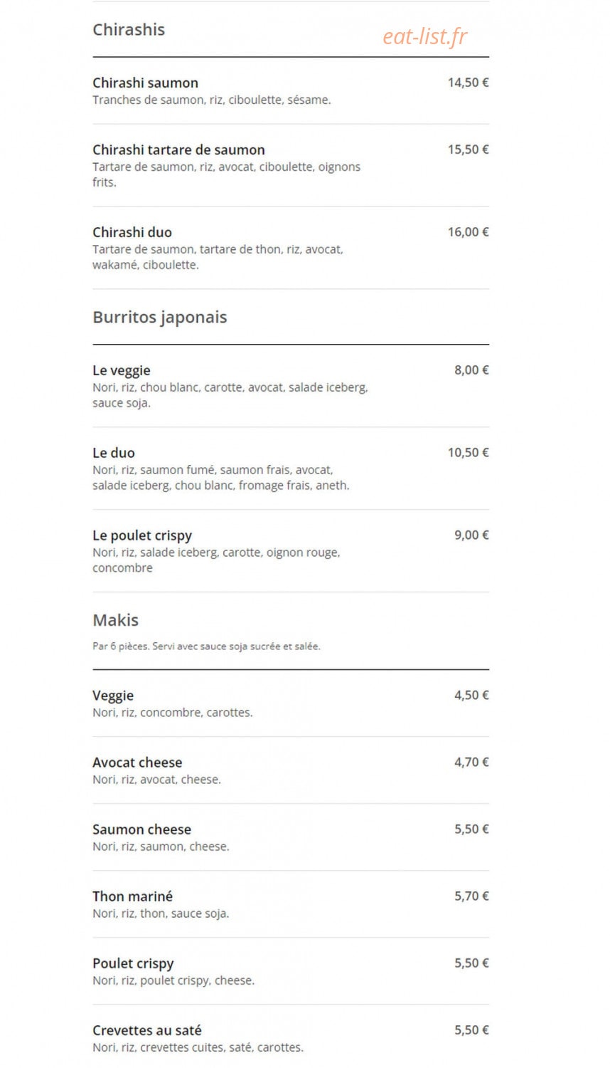 Takô Sushi — carte page 4