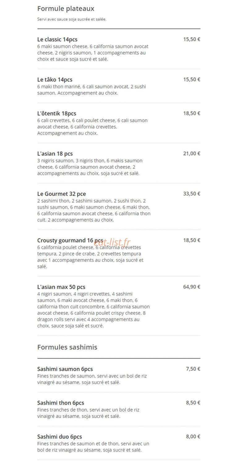 Takô Sushi — carte page 2