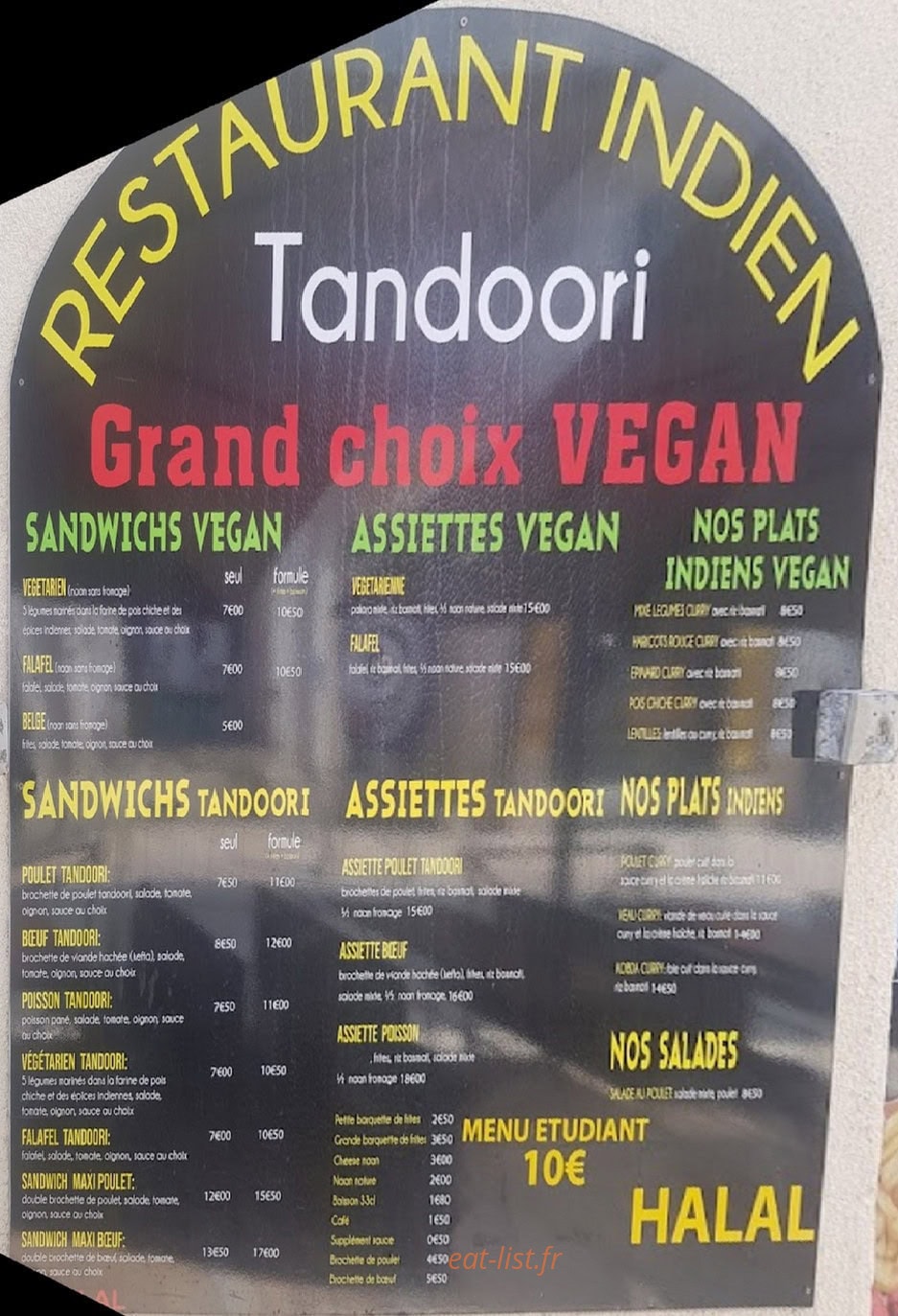 Tandoori — carte page 1