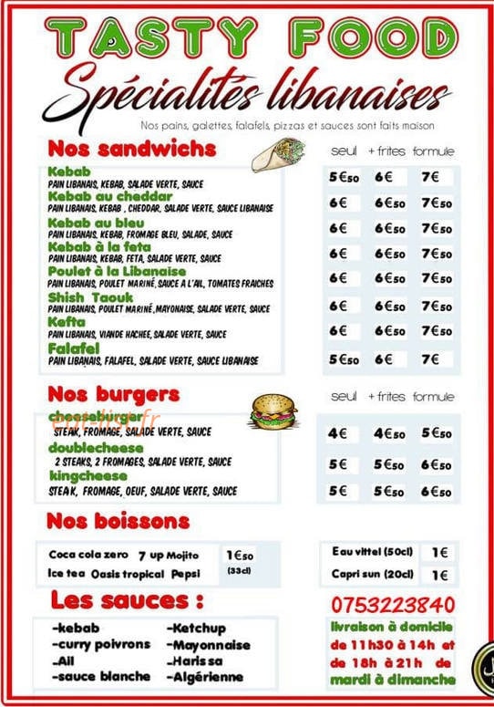 Tasty Food — carte page 1