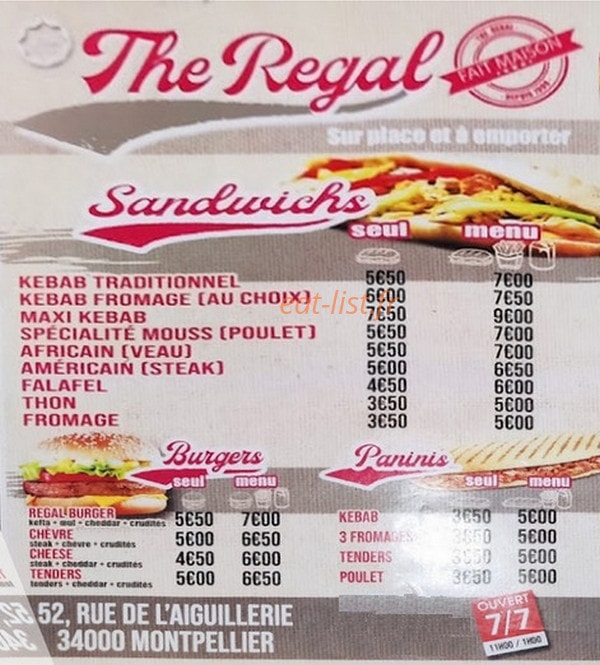The Regal — carte page 1