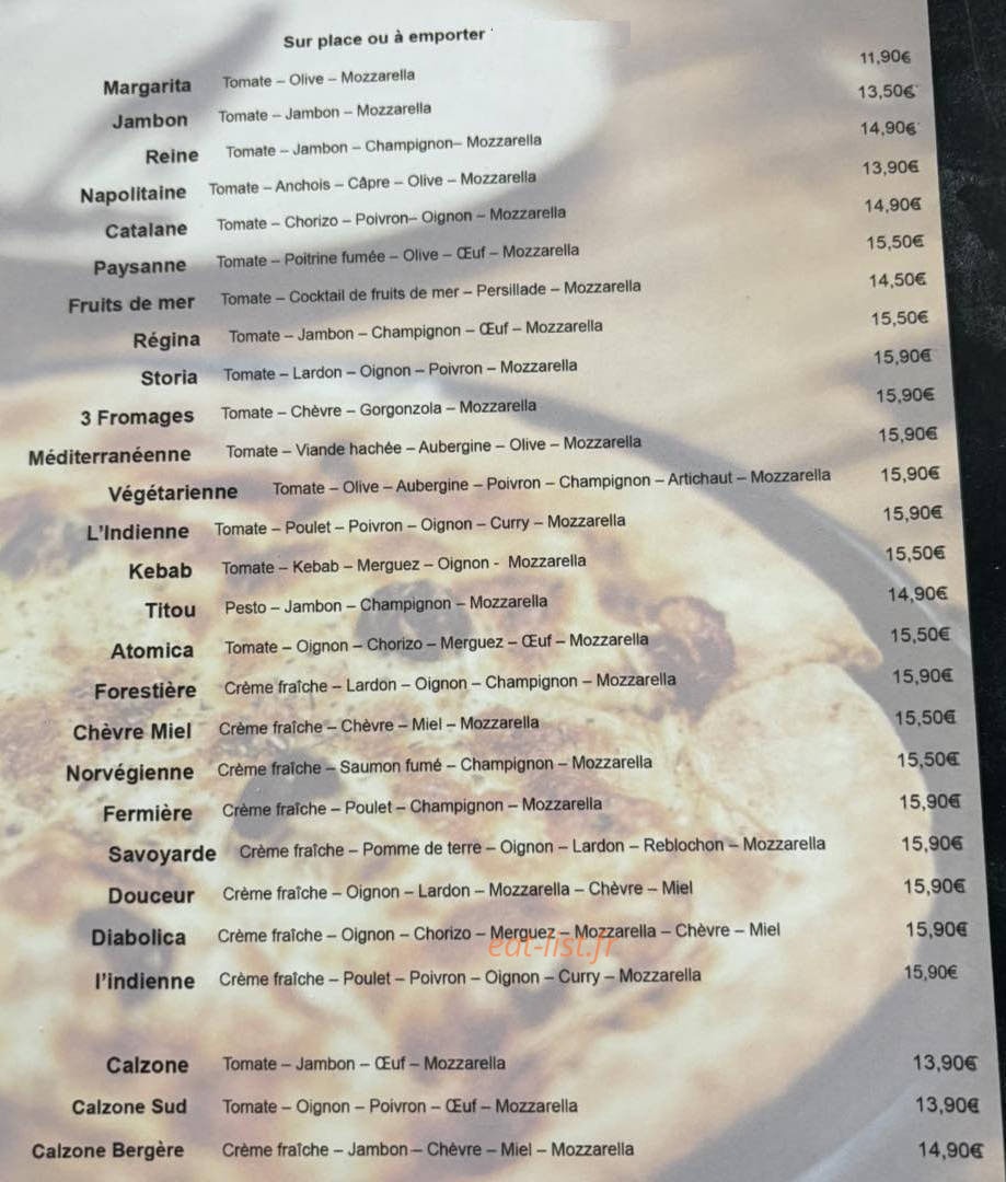 Tittou pizza — carte page 1
