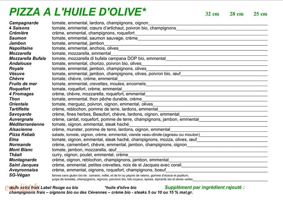 Tudisco pizza — carte page 1