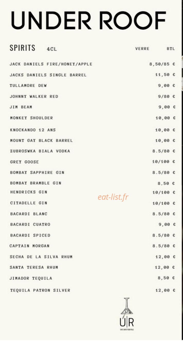 Under Roof Bar — carte page 10