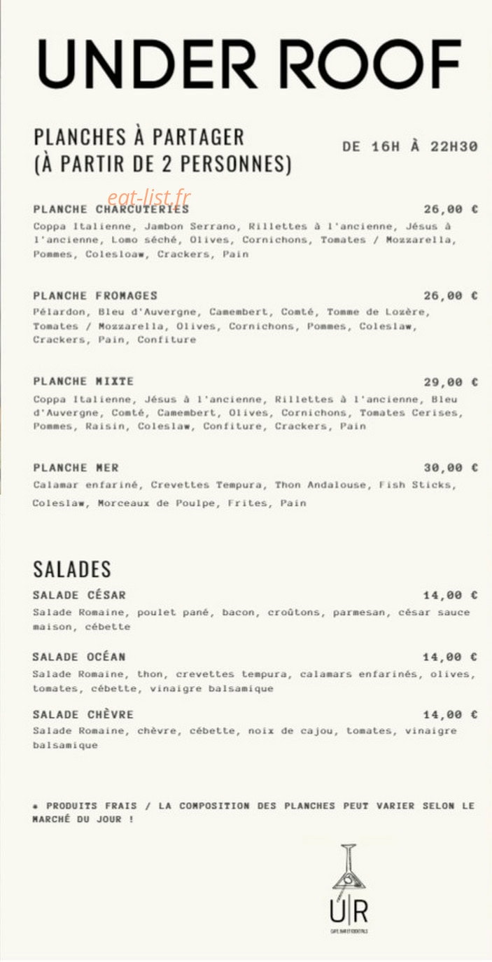 Under Roof Bar — carte page 3