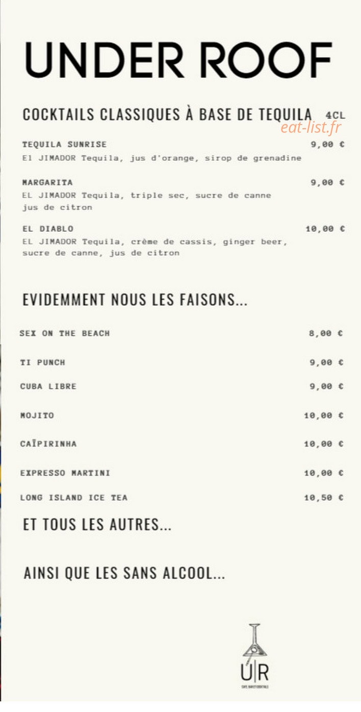 Under Roof Bar — carte page 9