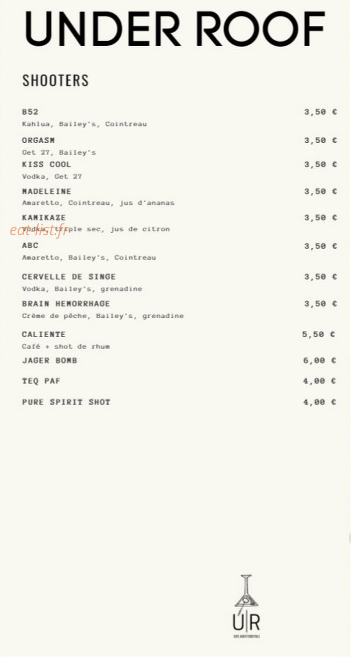 Under Roof Bar — carte page 11
