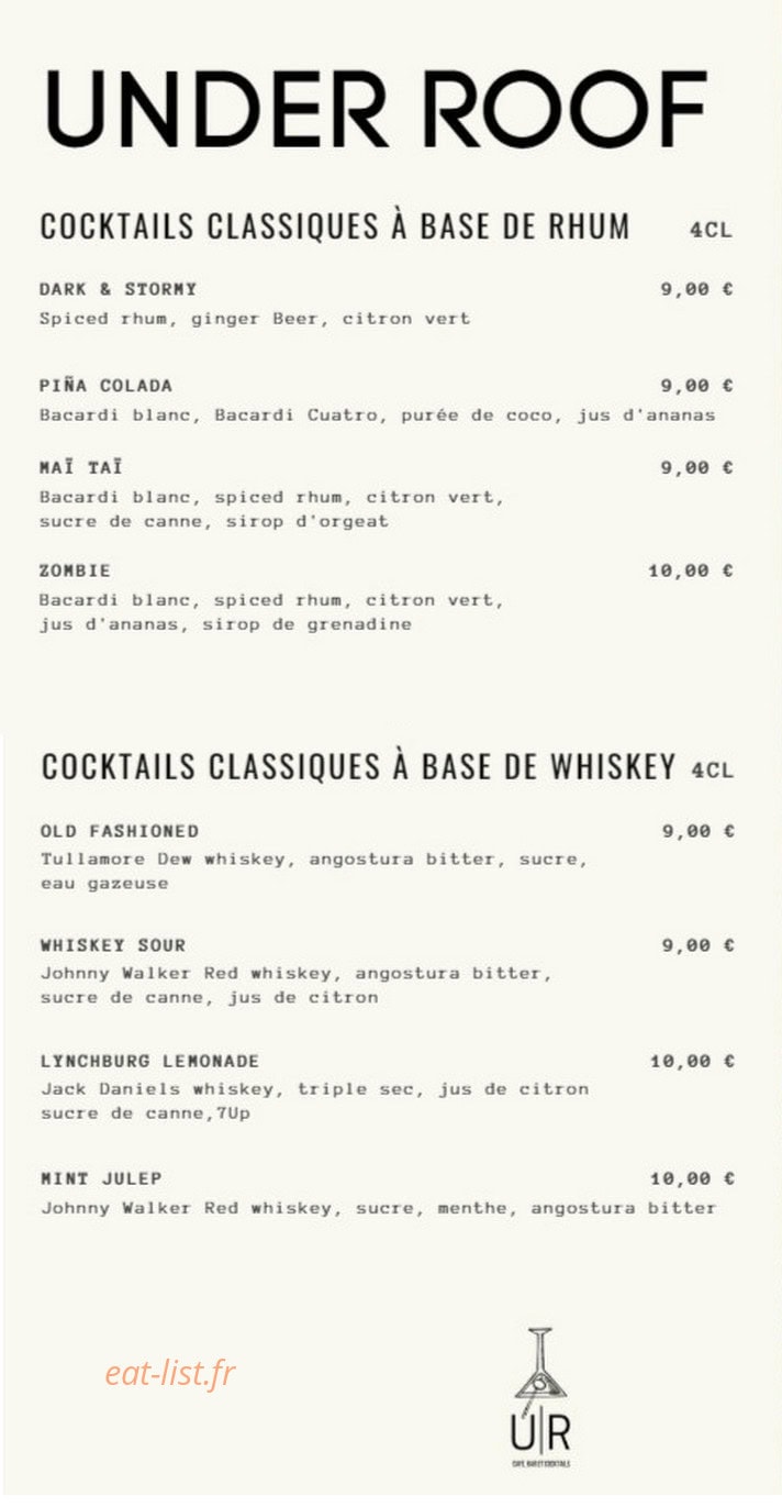 Under Roof Bar — carte page 8