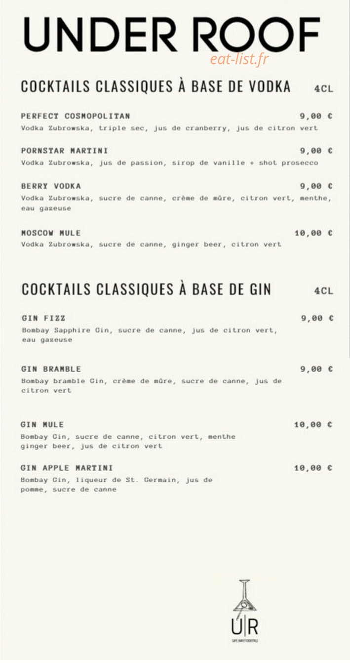 Under Roof Bar — carte page 7