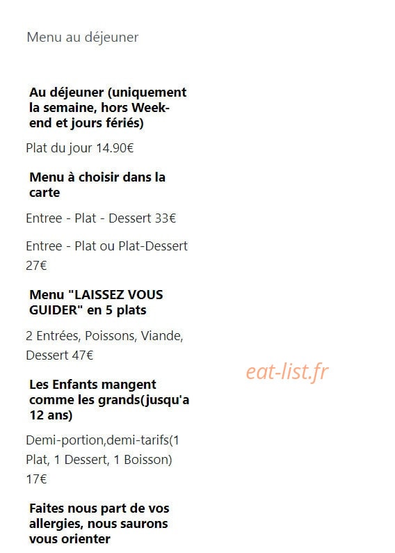 In-Fine Restaurant — carte page 1
