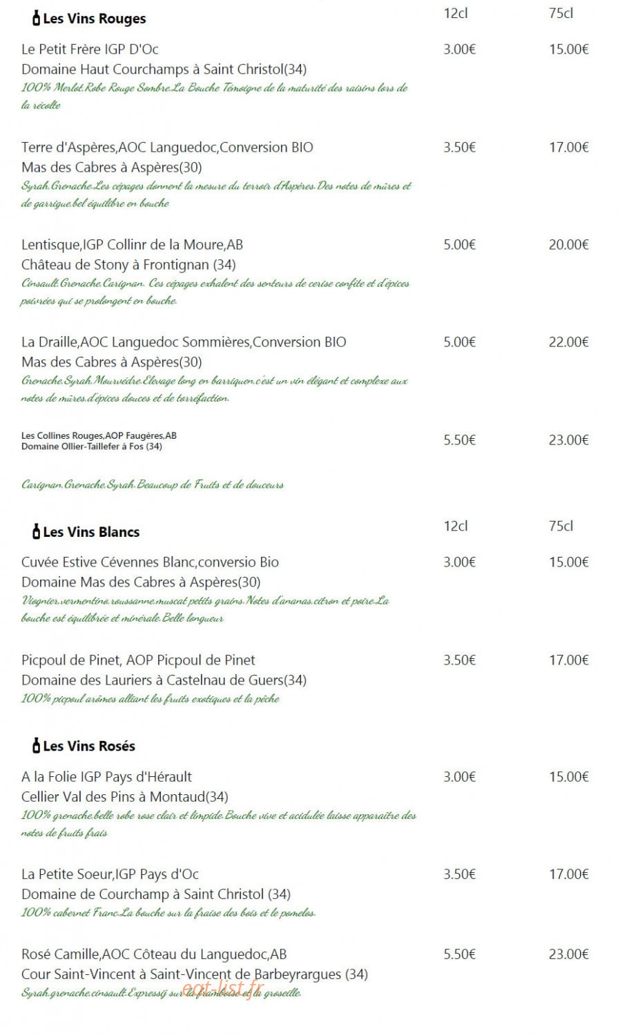 In-Fine Restaurant — carte page 3