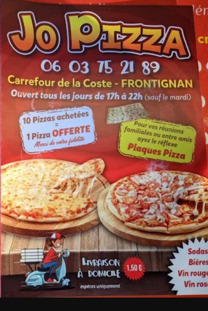Jo Pizza — carte page 1