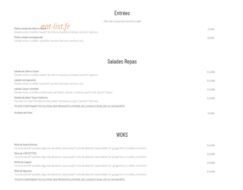 La Brasserie des Sens — carte page 1