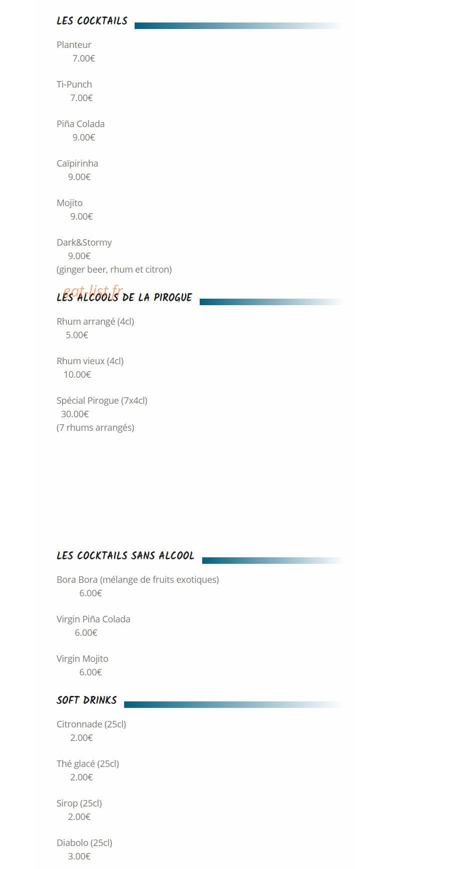 La Pirogue — carte page 8