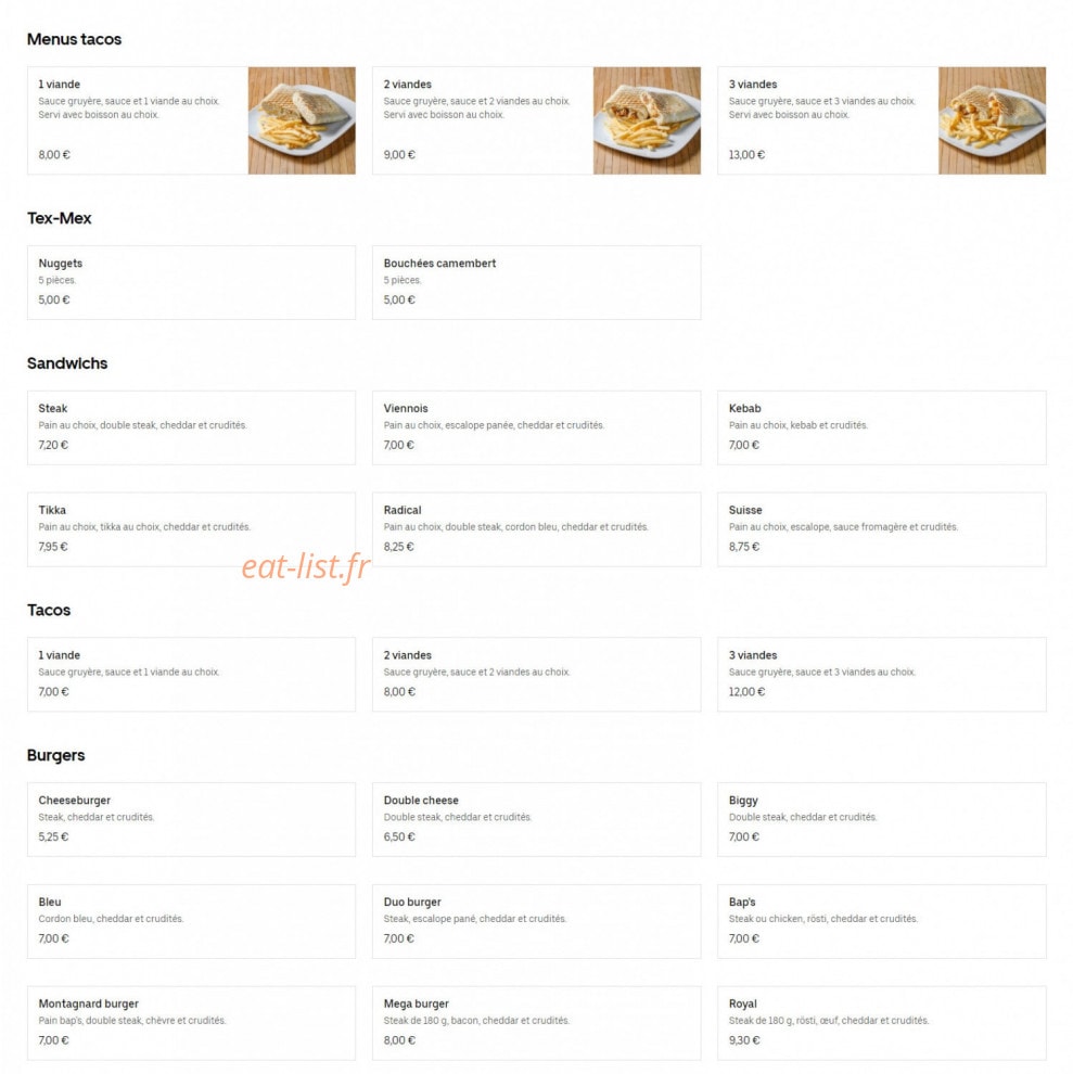 Le Spécial Tacos — carte page 2