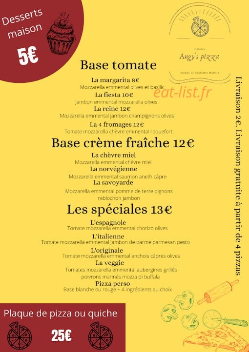 Angy's pizza — carte page 1