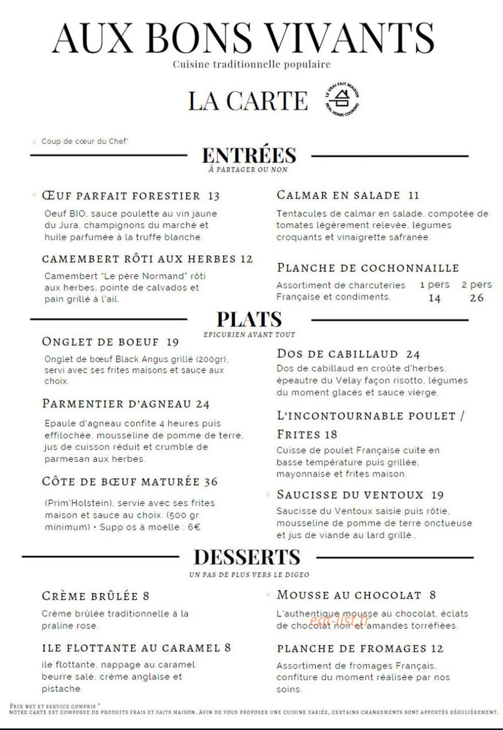 Aux bons vivants — carte page 1