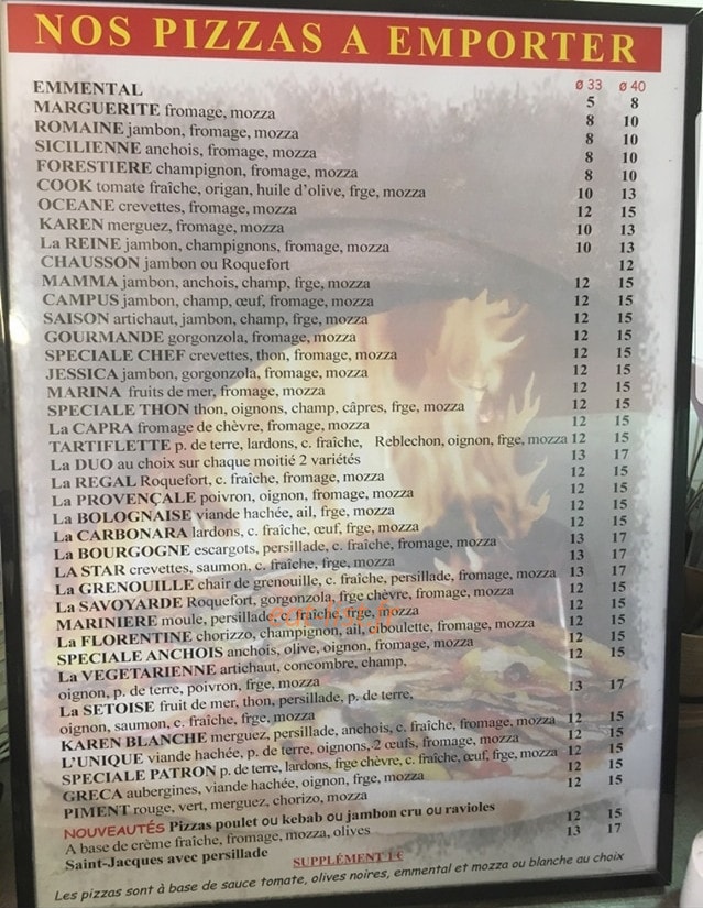 François Pizza — carte page 1