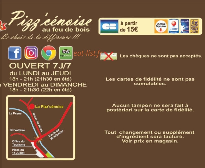 Carte et menu de La Pizz' Cénoise à Pezenas — Les informations