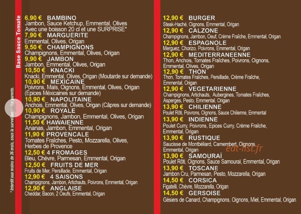 Carte et menu de La Pizz' Cénoise à Pezenas — Les pizzas